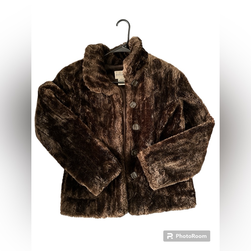 Vintage 90s White Stag Brown Faux Fur Fuzzy Button Up Collared Jacket Coat